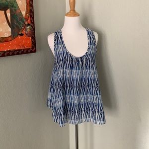 Anthropologie Meadow Rue layered sleeveless blue Ikat top small EUC
